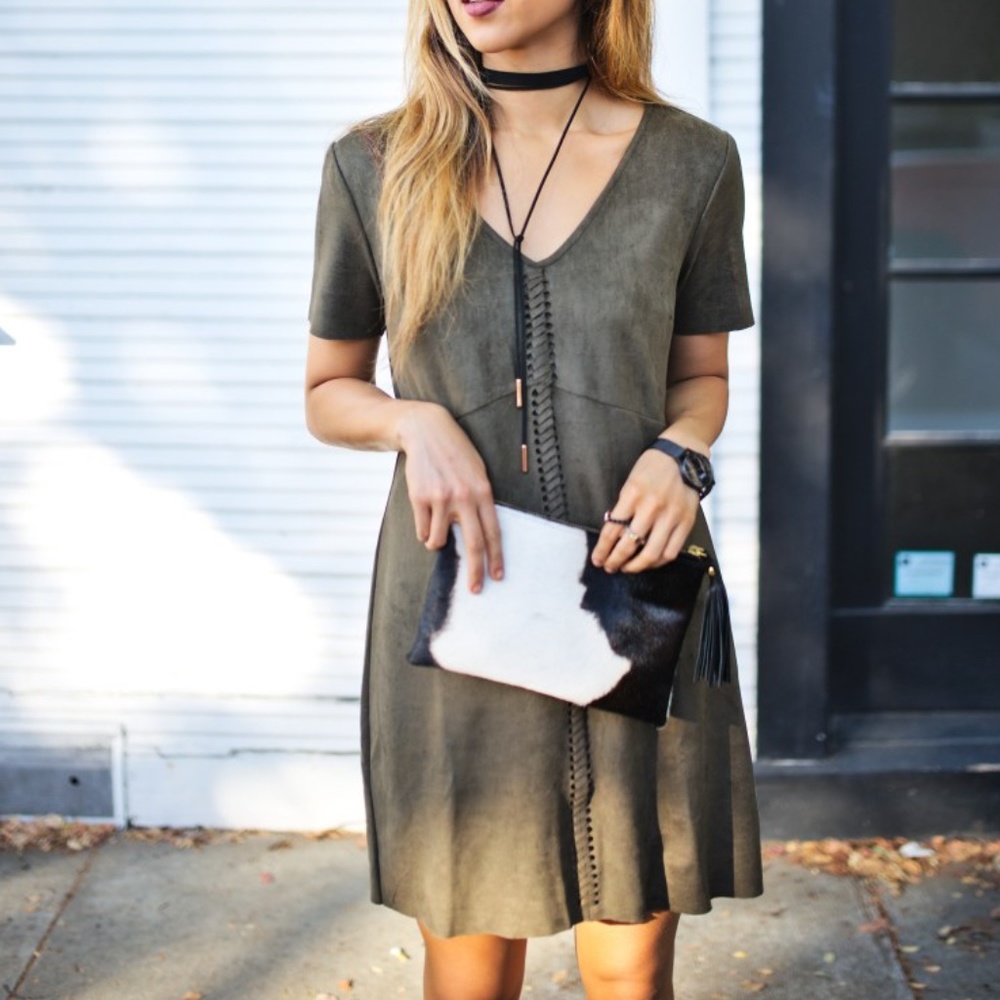 Black Swan | Moss Green Suede Shift Dress Sz 6